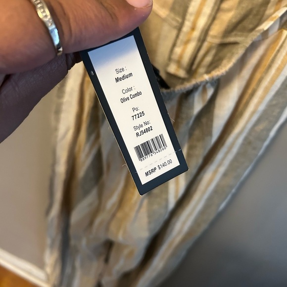 Romeo & Juliet Couture jumpsuit - tan/green striped linen blend sleeveless NWT - Picture 7 of 11